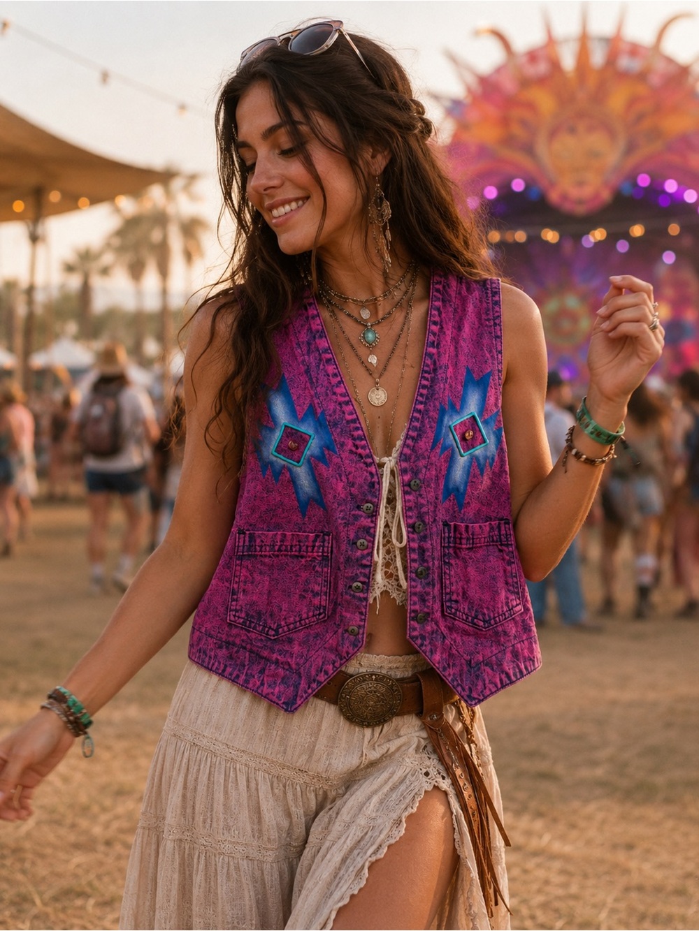 Vintage Sundance Women’s Denim Vest Small Boho Festival